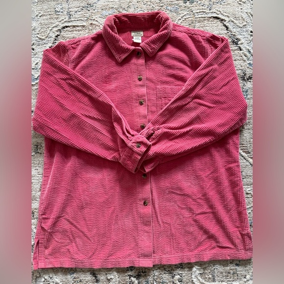 Vtg LL Bean Chore Coat Wide Wale Corduroy Button‎ Shirt Jacket 1X Pink Shacket - Picture 1 of 7